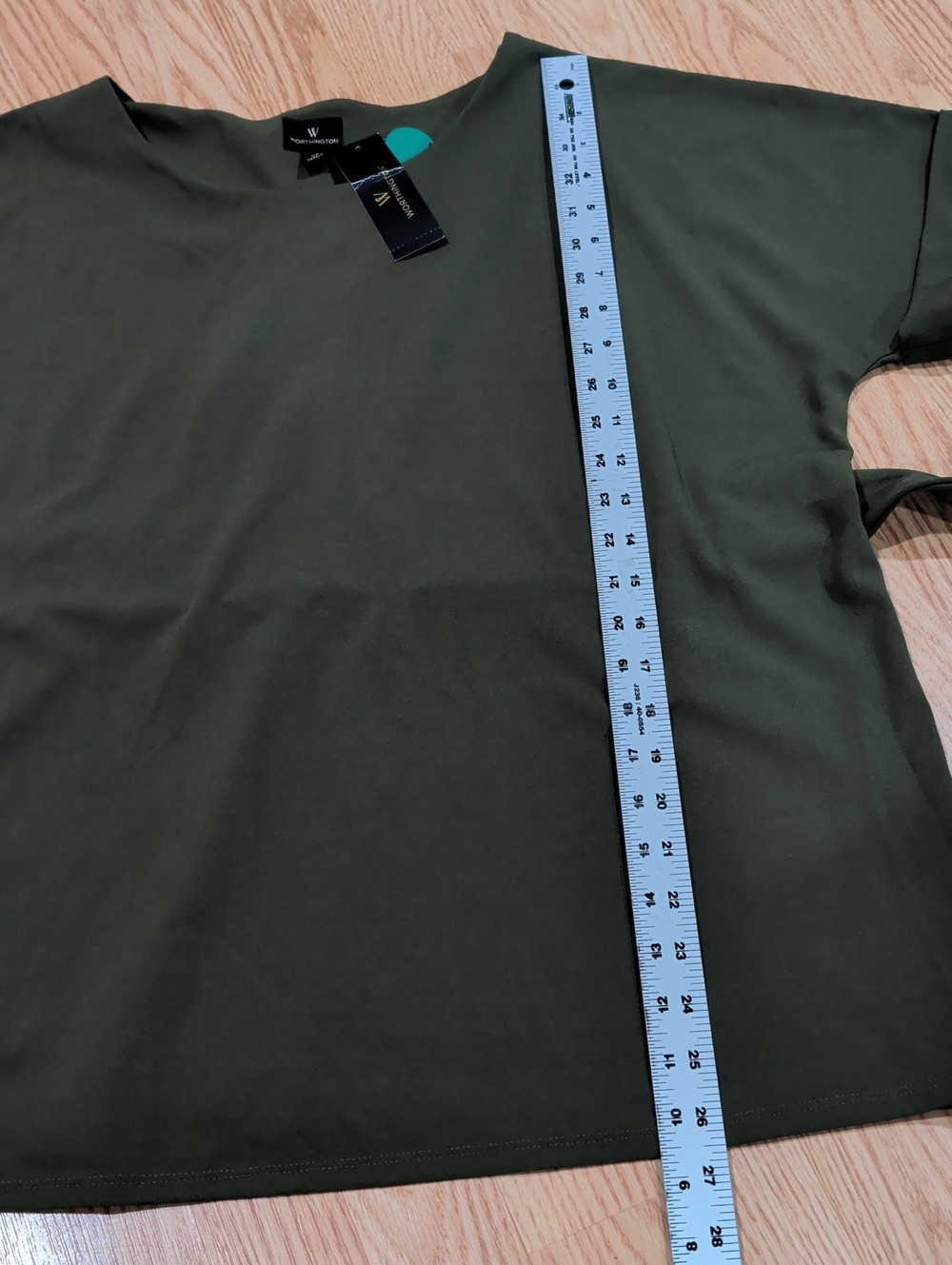 Worthington Olive Green Short Sleeve Blouse, With Tie-waist Belt XLarge. NWT - Picture 10 of 10